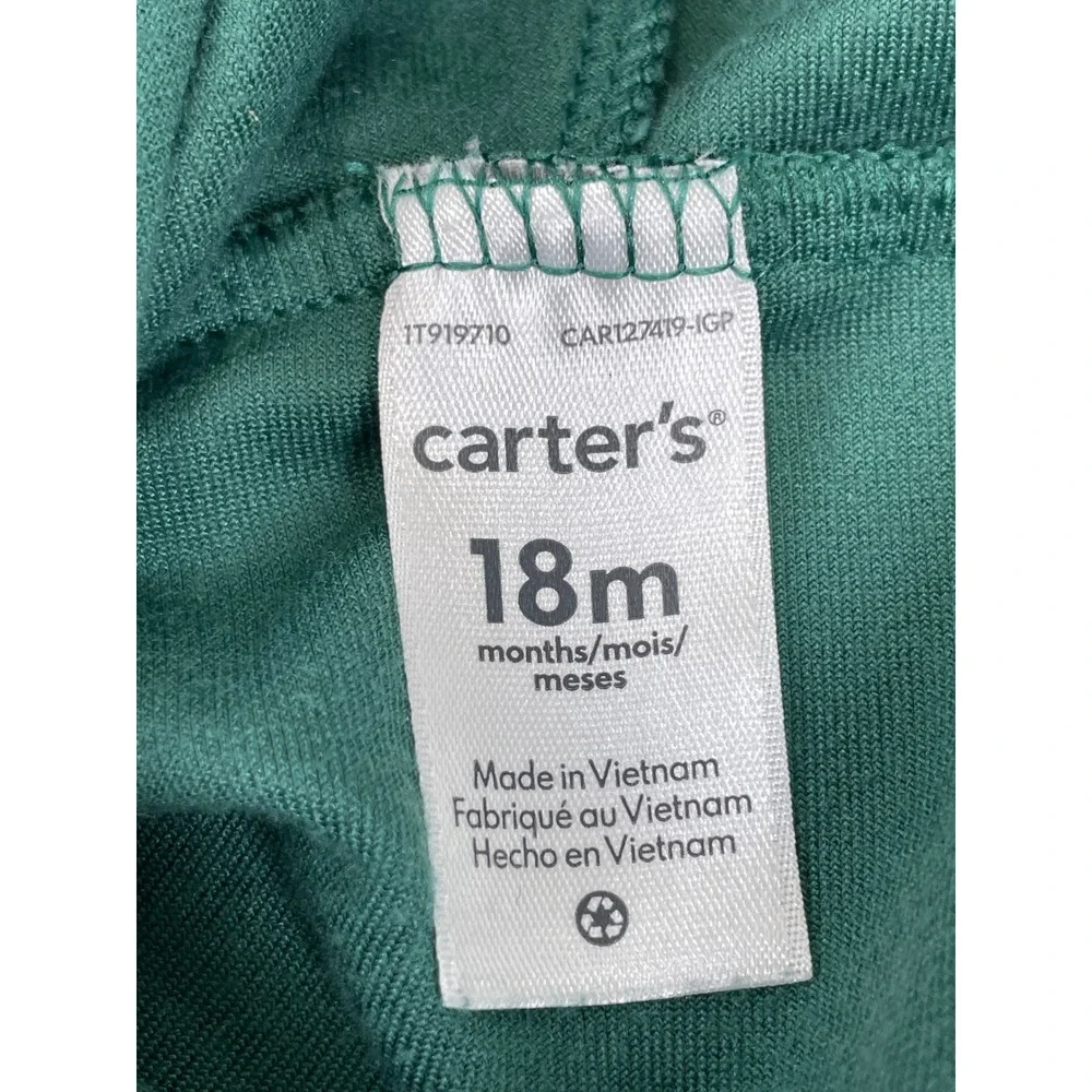 Carter's Green Velvet Holiday Elf Hooded Romper 18M Christmas Santa Helper